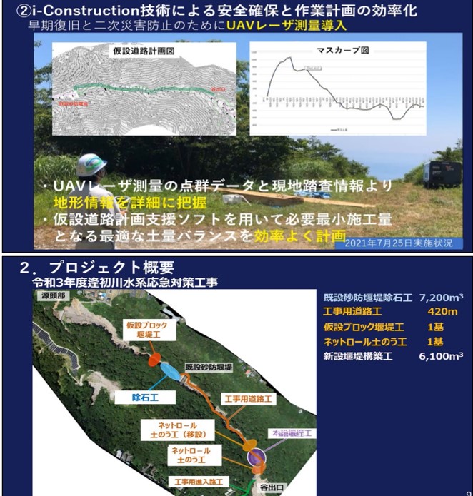 圖7、利用無人機正射影像規劃現地緊急處理工程對策 (資料來源:Youtube-土木学会技術賞)