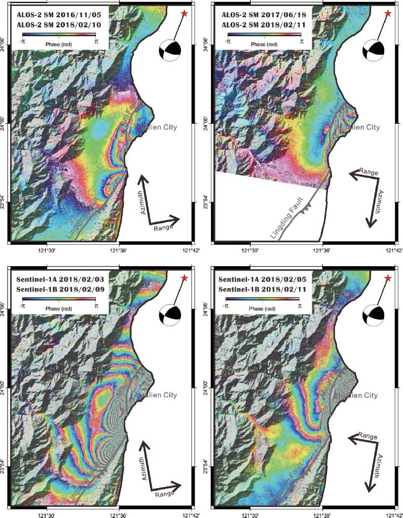 圖8、2018花蓮地震的D-InSAR成果，取自Tung et al.（2019）