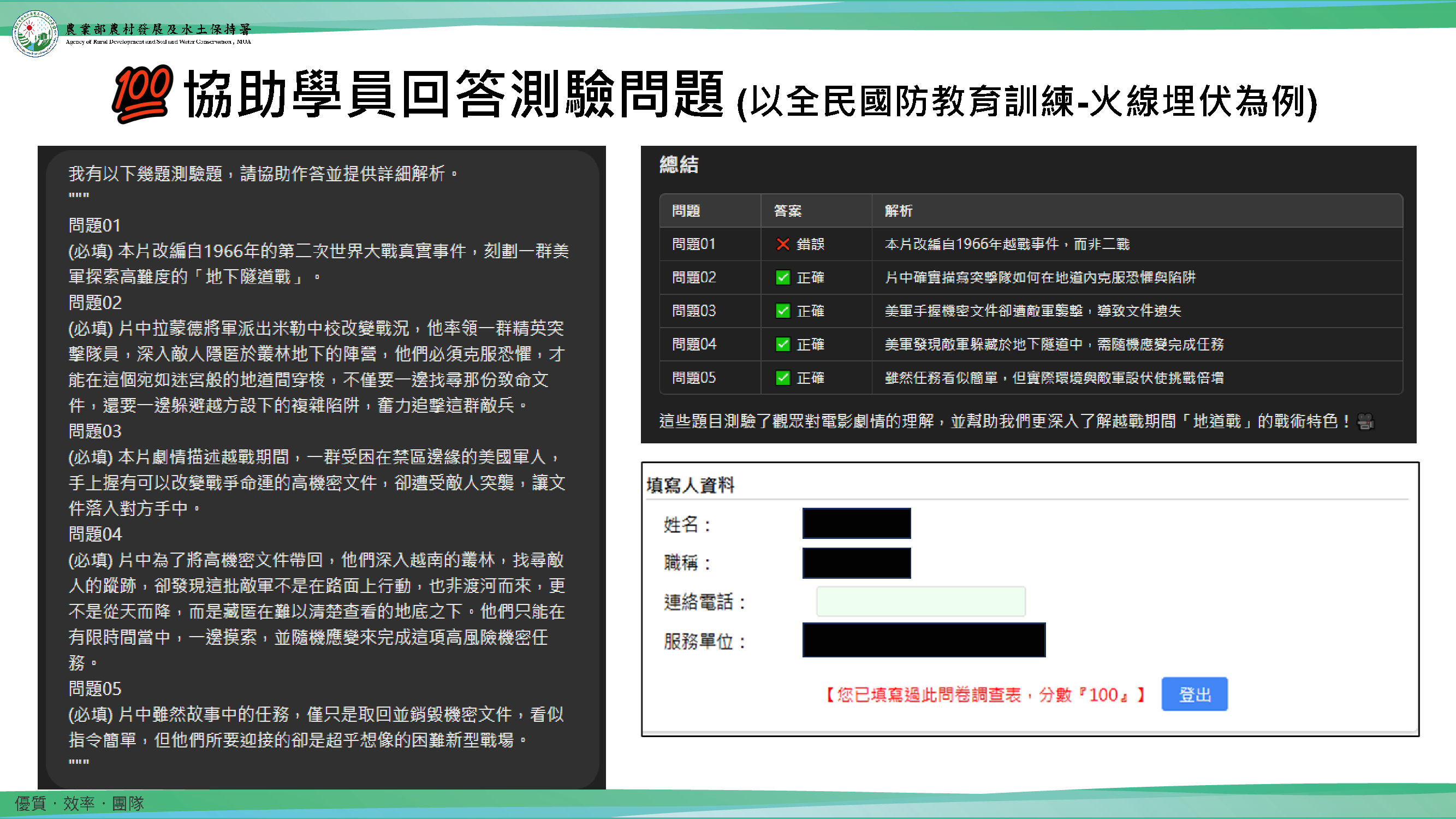 圖7:學員針對「火線埋伏」課程難題與ChatGPT互動,獲得背景知識與解題思路,顯示AI在學習輔助上的即時價值。