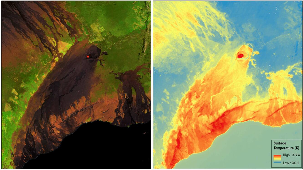 圖16、Landsat 9應用於夏威夷火山溫度觀測。來源：USGS