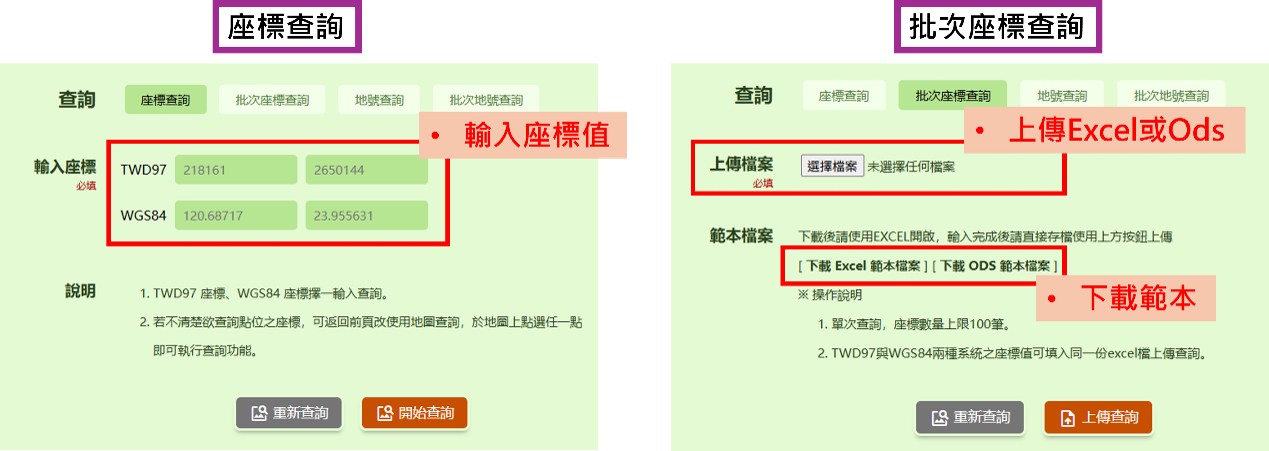 圖5 座標查詢及批次座標查詢