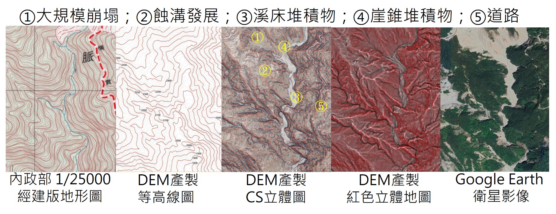 相同地點不同圖資呈現之效果