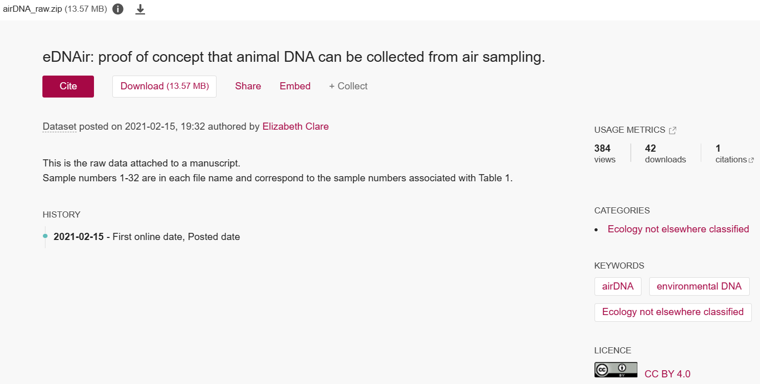 圖6、氣體採樣研究成果。來源：eDNAir: proof of concept that animal DNA can be collected from air sampling ( figshare.com)