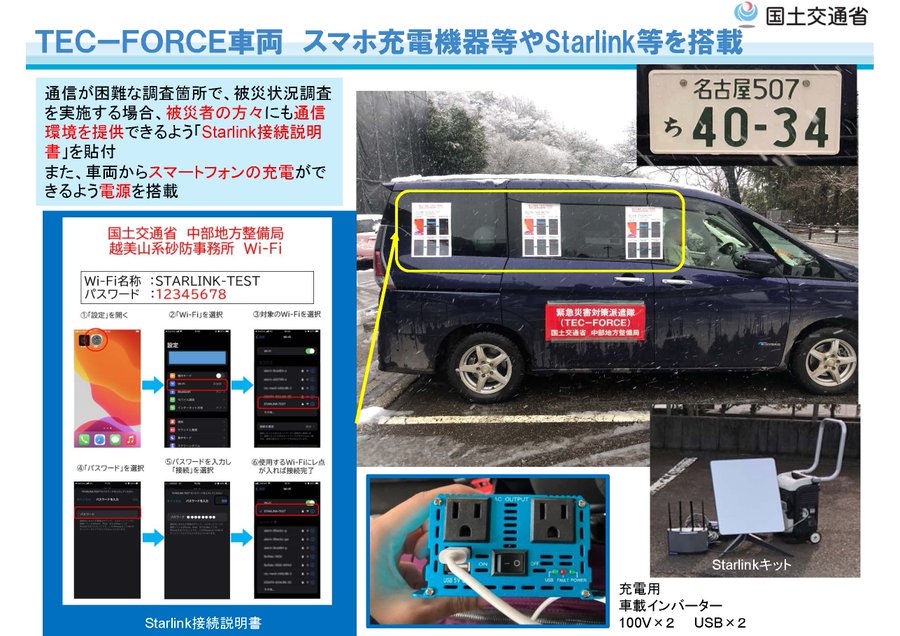 圖17、日本能登半島發生時，國土交通省中部地方整備局TEC-FORCE砂防班應用Starlink 進行土砂災害調查作業 (資料來源: 國土交通省)