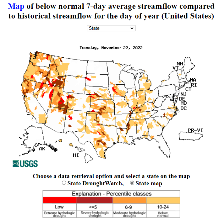 圖6、USGS即時乾旱資料。來源：https://waterwatch.usgs.gov/?id=ww_drought