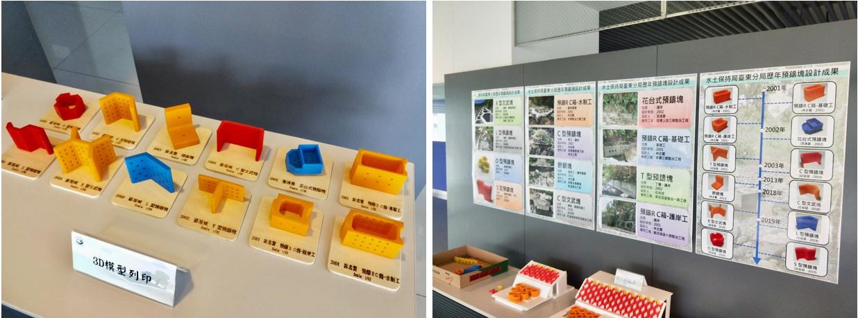 圖17、農村水保署臺東分署23年來研發超過12種不同型式的預鑄塊 (資料來源: 農村水保署)