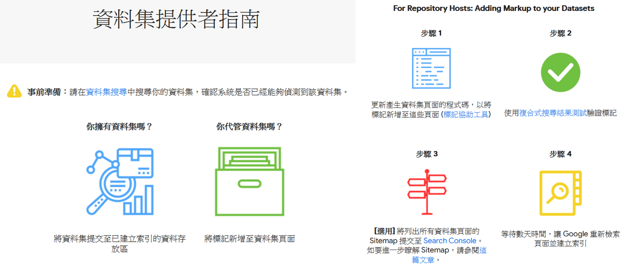 圖13、Google資料集搜尋識別方式說明。來源：Google-datasetsearch