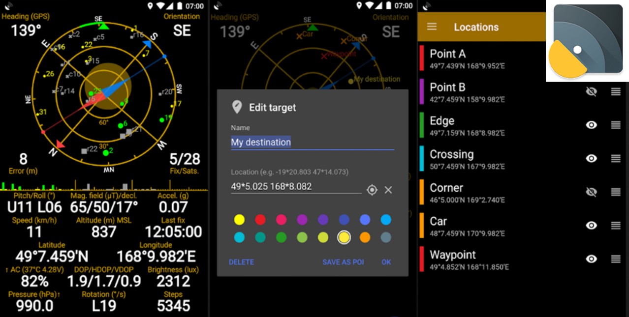 GPS Status&Toolbox介面(圖片來源:Android版https://play.google.com/store/apps/details?id=com.eclipsim.gpsstatus2&hl=zh_TW&gl=US)