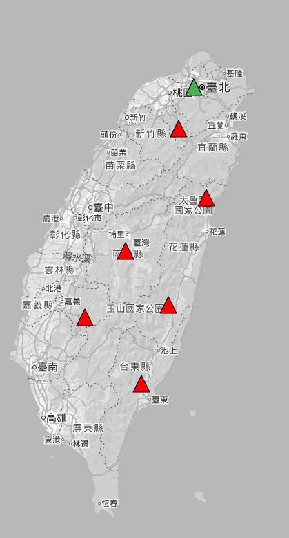 圖四、臺灣6+1測站位置分布圖 (來源：Station Monitor)