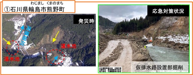 圖十、石川縣輪島市熊野町堰塞湖－緊急挖設排水路 (國土交通省,2024)