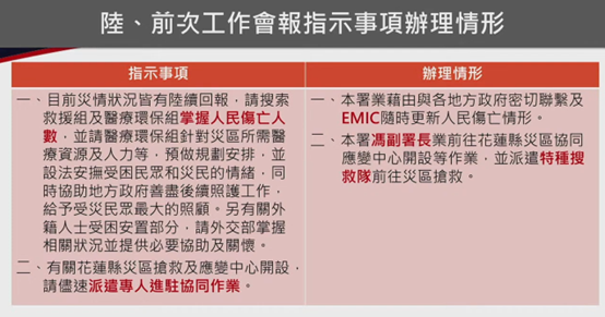 圖十二、安排搜救和即時更新EMIC資料(資料來源：中央災害應變中心)