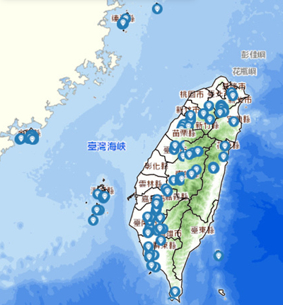 圖一、臺灣水庫堰壩位置圖。圖片來源：BigGIS