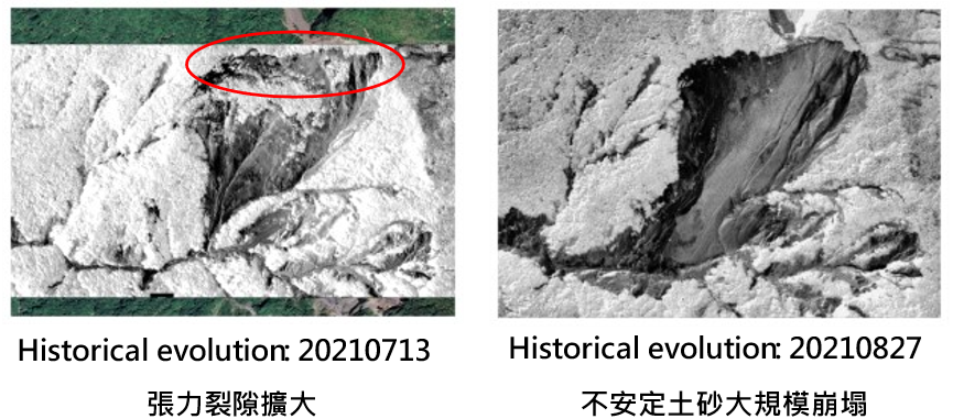 圖 5、玉穗溪上游斯拉巴庫山邊坡崩塌變遷過程-3 (資料來源：農村水保署-BigGIS平台)
