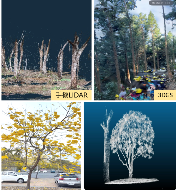 圖7、3DGS製作森林與喬木模型的效果  (資料來源:陳駿瑋、筆者自製、X-Kana)