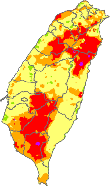 2007年效累積雨量分布圖