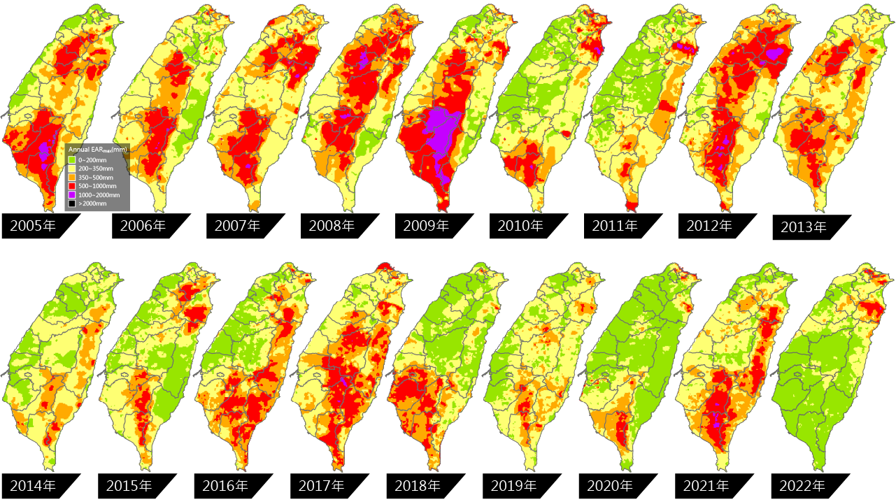 全臺尺度年度最大有效累積雨量分布圖